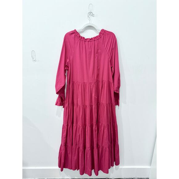 NWT Figue 100% Cotton Bella Tasseled Neck Tiered Maxi Dress Pink Womens Sze XS/S - Picture 3 of 5